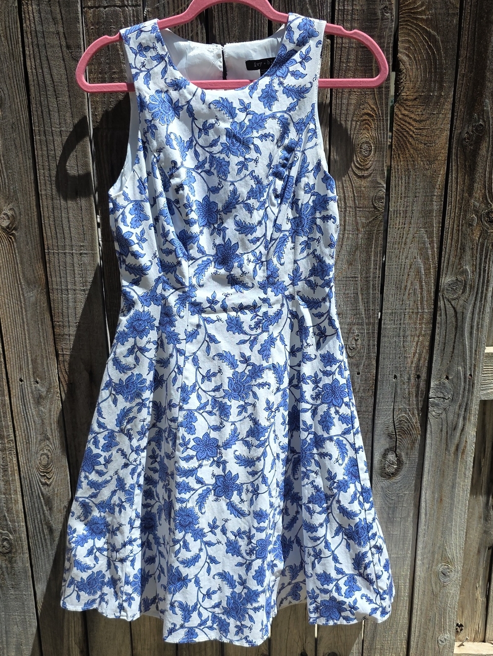 Blue & White Floral Fit-and-Flare Dress